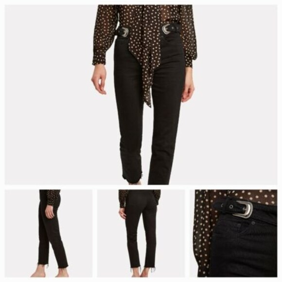 Grlfrnd High-Rise Jeans Women's 27 Black Zoey Double Western Buckle Belted - Picture 2 of 12